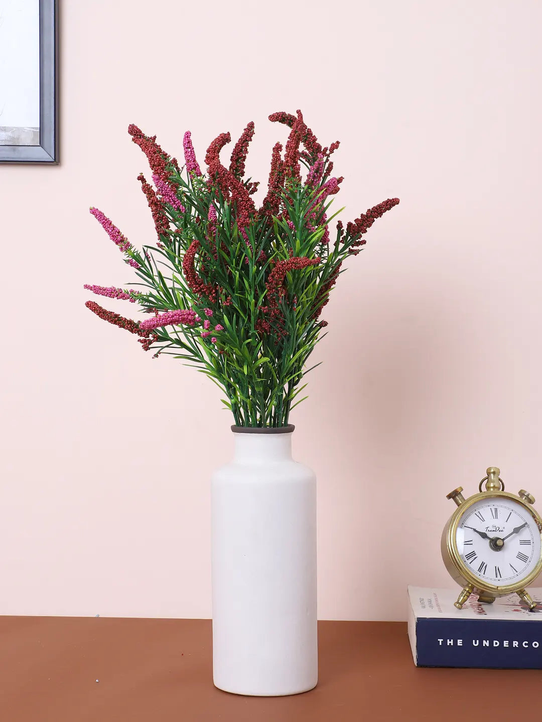 Artificial Hogla Flower for Vase Wedding Floral Arrangement (34 cm Tall, Pack of 3, Red)