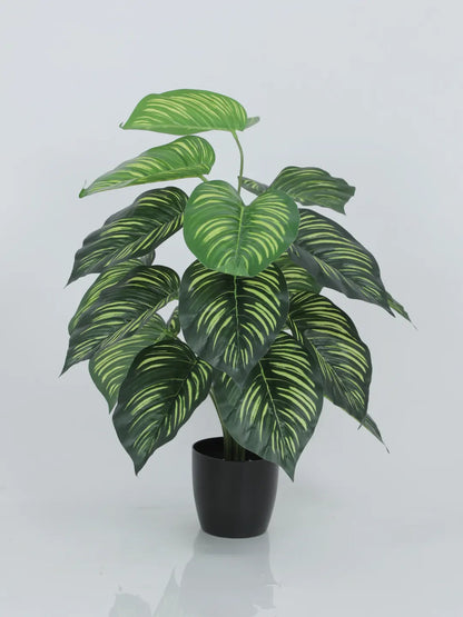 Artificial Watermelon Leaf Plants for with Pot (18 Leaves, 65 cm Tall. Green/Red)