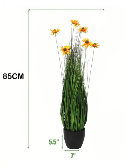 Artificial Dogtail Grass with Flowers Plant with Pot – 85 cm Tall-Green/Yellow