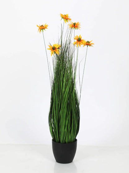 Artificial Dogtail Grass with Flowers Plant with Pot – 85 cm Tall-Green/Yellow