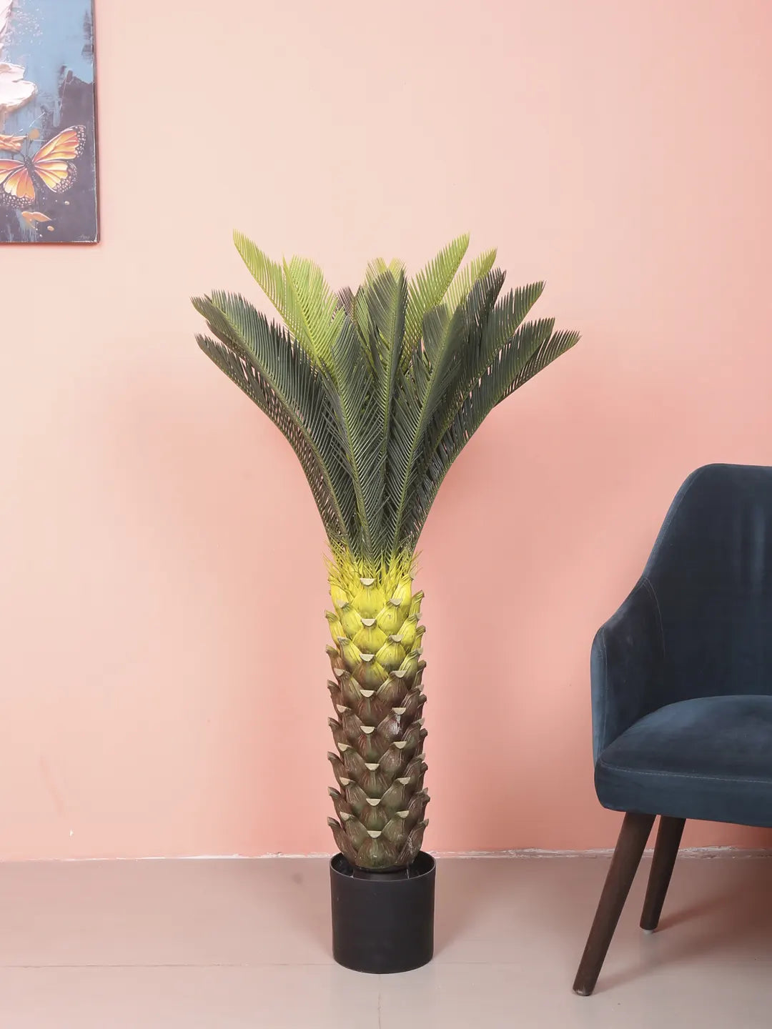 Artificial Cycus Plant with Long Leaves for with Basic Black Pot - 4.2 Feet Green