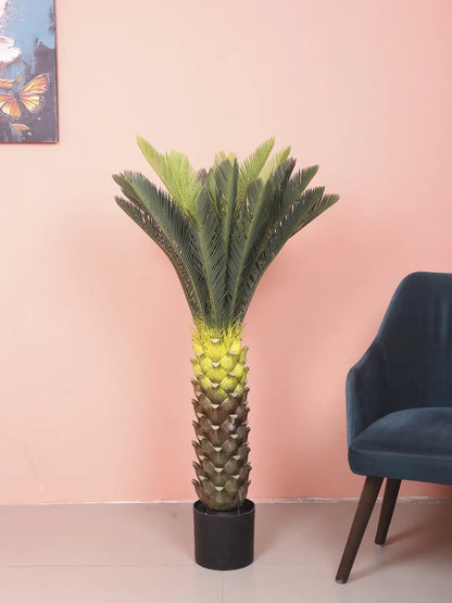 Artificial Cycus Plant with Long Leaves for with Basic Black Pot - 4.2 Feet Green