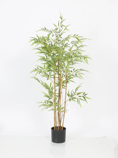 Artificial Bamboo Bliss Plant with Basic Black Pot - 4 feet Green