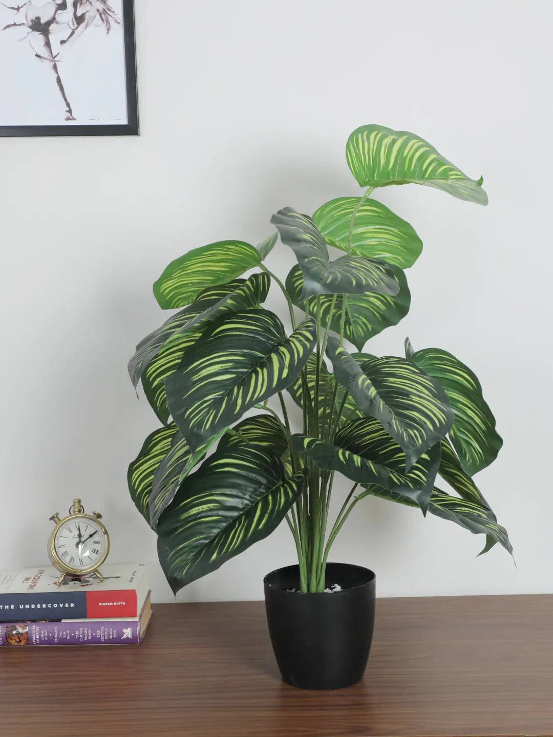Artificial Watermelon Leaf Plants for with Pot (18 Leaves, 65 cm Tall. Green/Red)