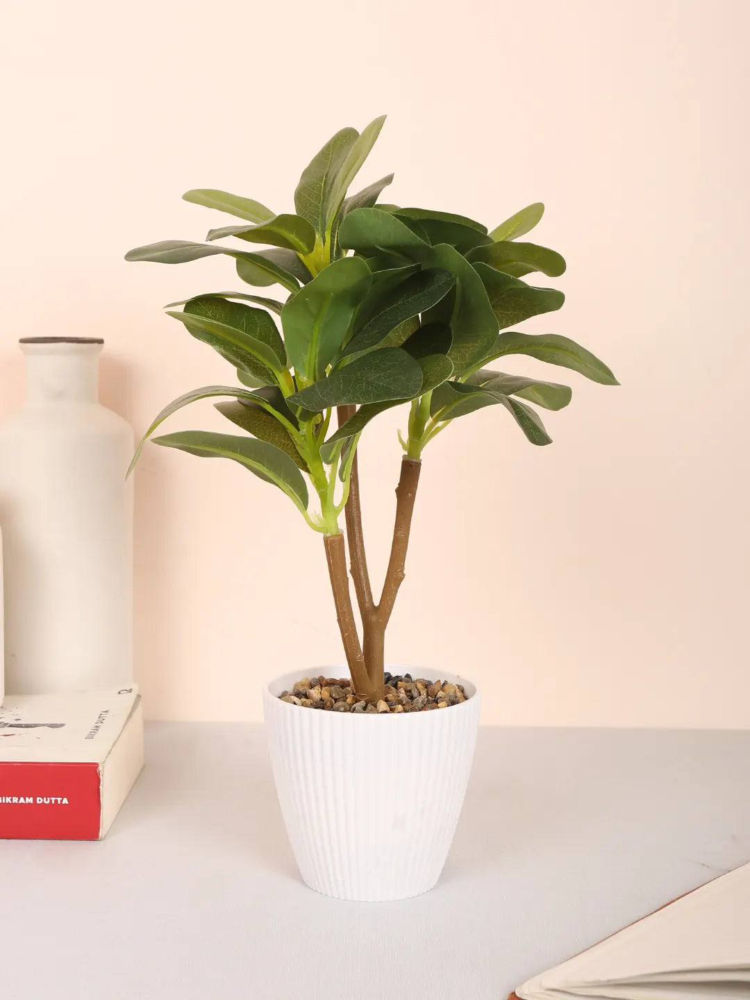 Artificial Ficus Bonsai Plant with Pot (30 cm Tall, Green)