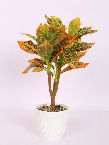 Artificial Ficus Bonsai Plant with Pot (30 cm Tall, Green/Red)
