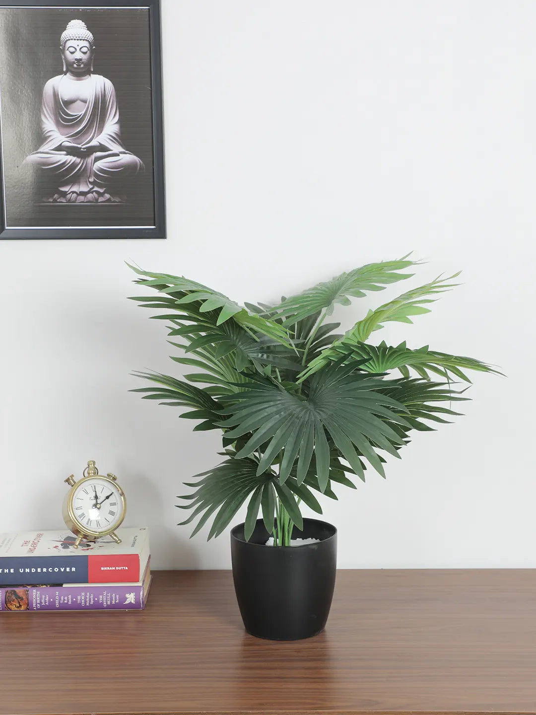 Artificial Fan Palm Leaf Plants for with Pot (12 Leaves, 55 cm Tall, Green)