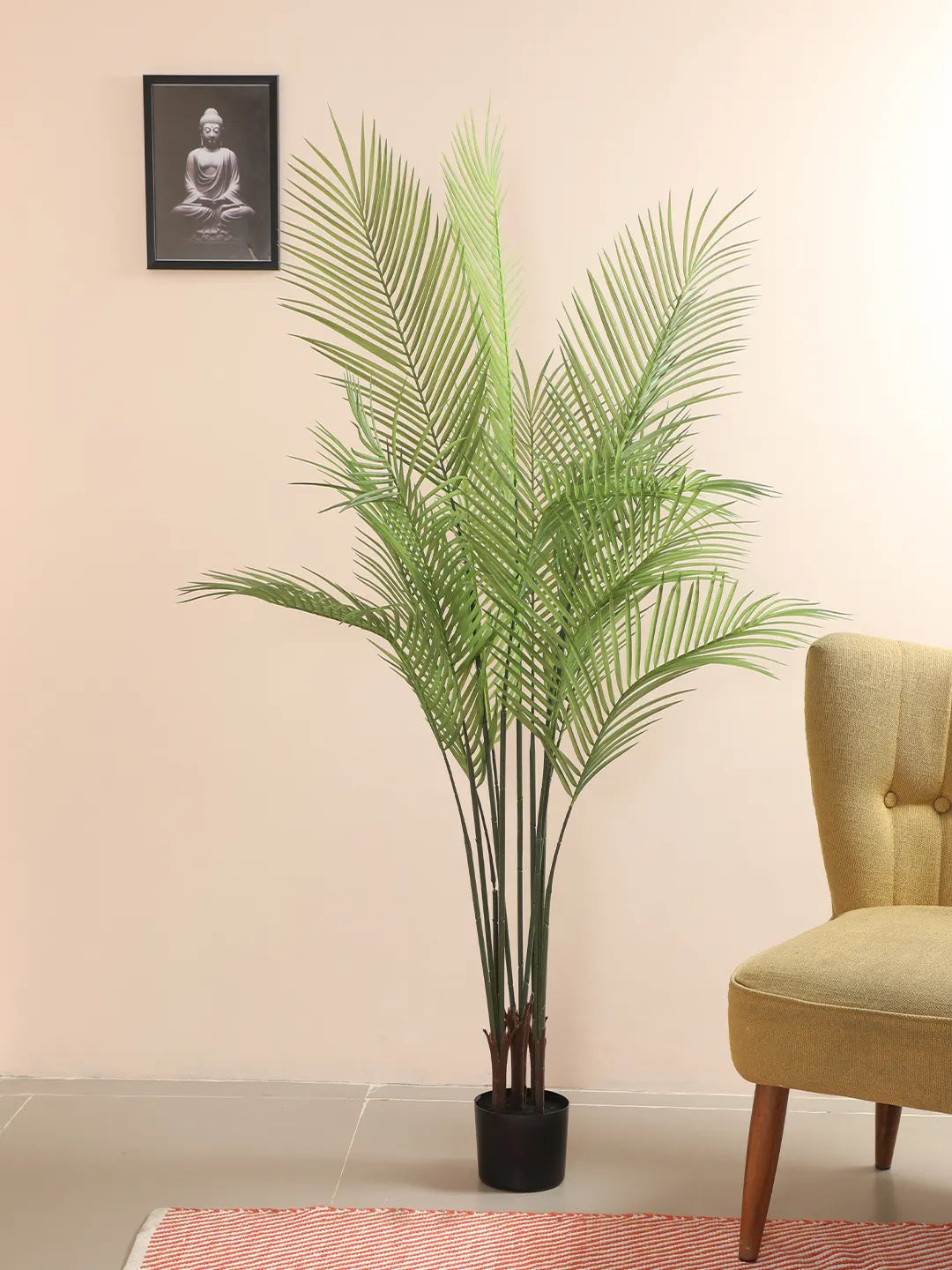 Artificial Lush Green Areca Palm Plants with Basic Black Pot - 5 Feet