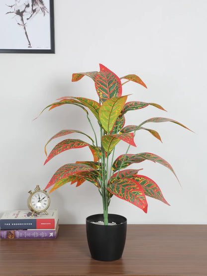 Artificial Red Croton Plants for Interior Decor/Home Decor/Office Decor|26 Leaves (with Pot, 70 cm Tall)