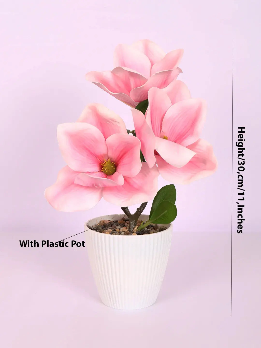 Artificial Real Touch Magnolia Flower With Pot (30 cm Tall, Light/Pink)
