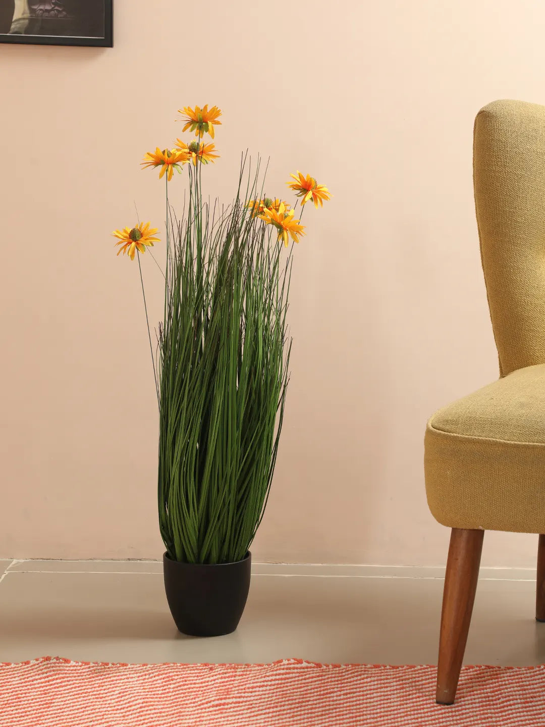Artificial Dogtail Grass with Flowers Plant with Pot – 85 cm Tall-Green/Yellow