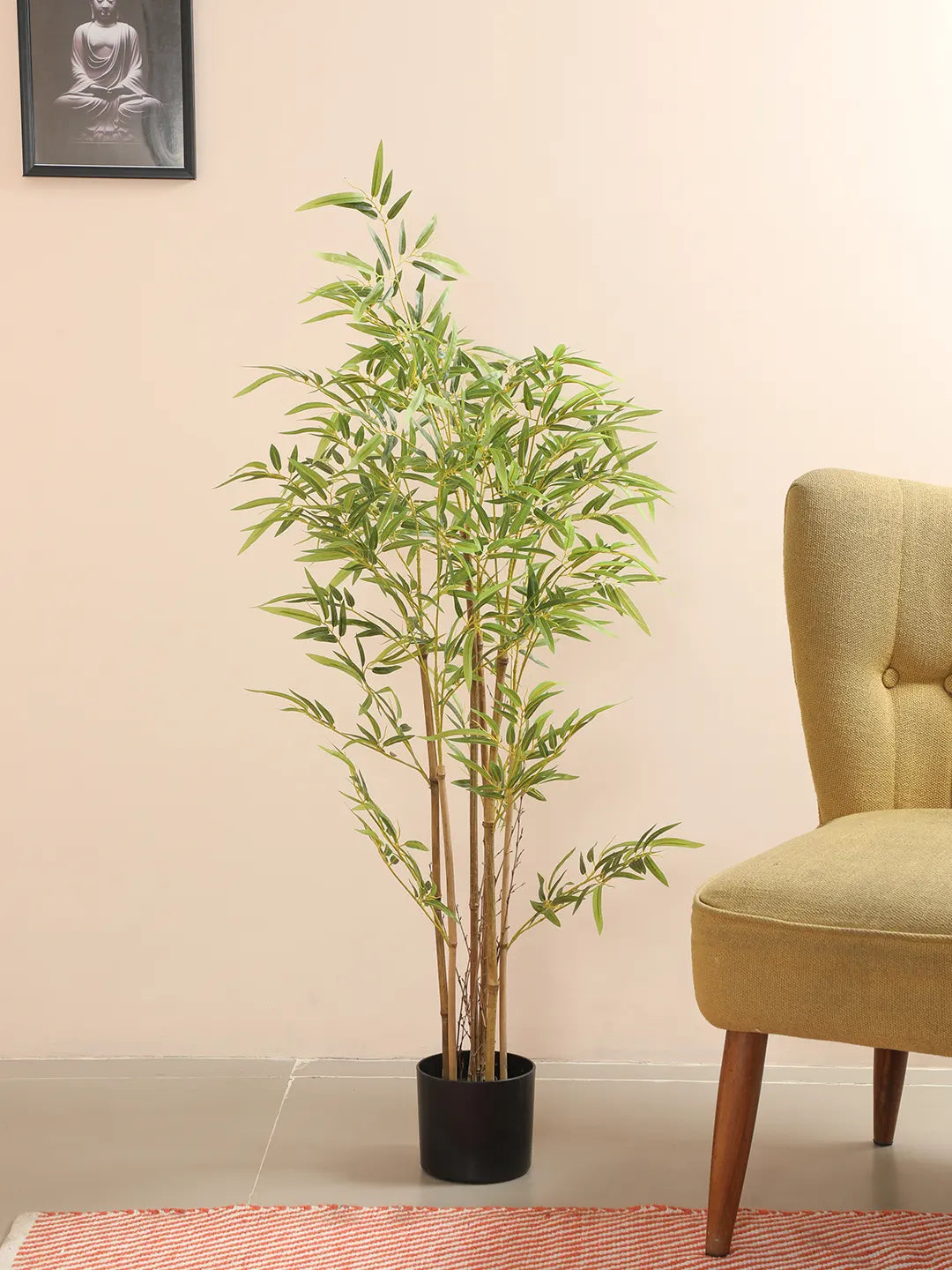 Artificial Bamboo Bliss Plant with Basic Black Pot - 4 feet Green