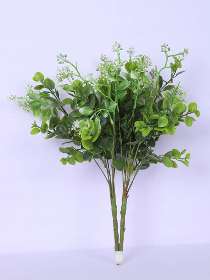 Artificial Eucalyptus with Flowers for Wedding Floral Arrangement (40 cm Tall, Without Pot, Pack of 3 White)