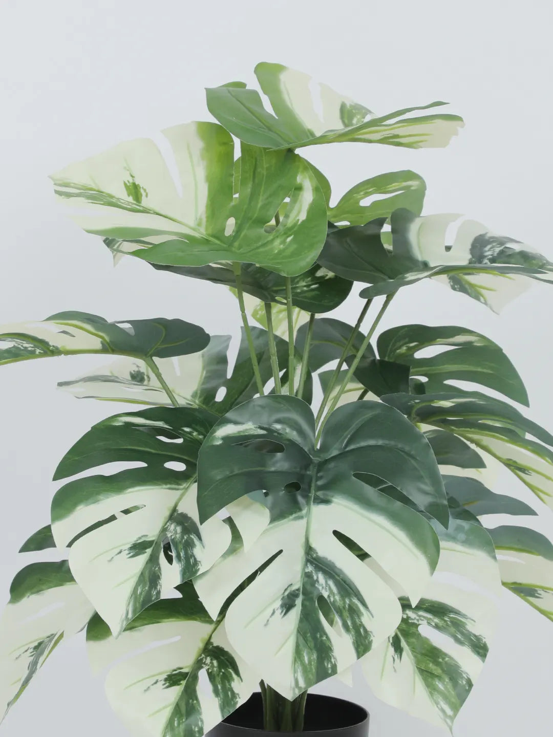 Artificial Monstera Leaf Plants for with Pot (18 Leaves, 65 cm Tall, Green/White)