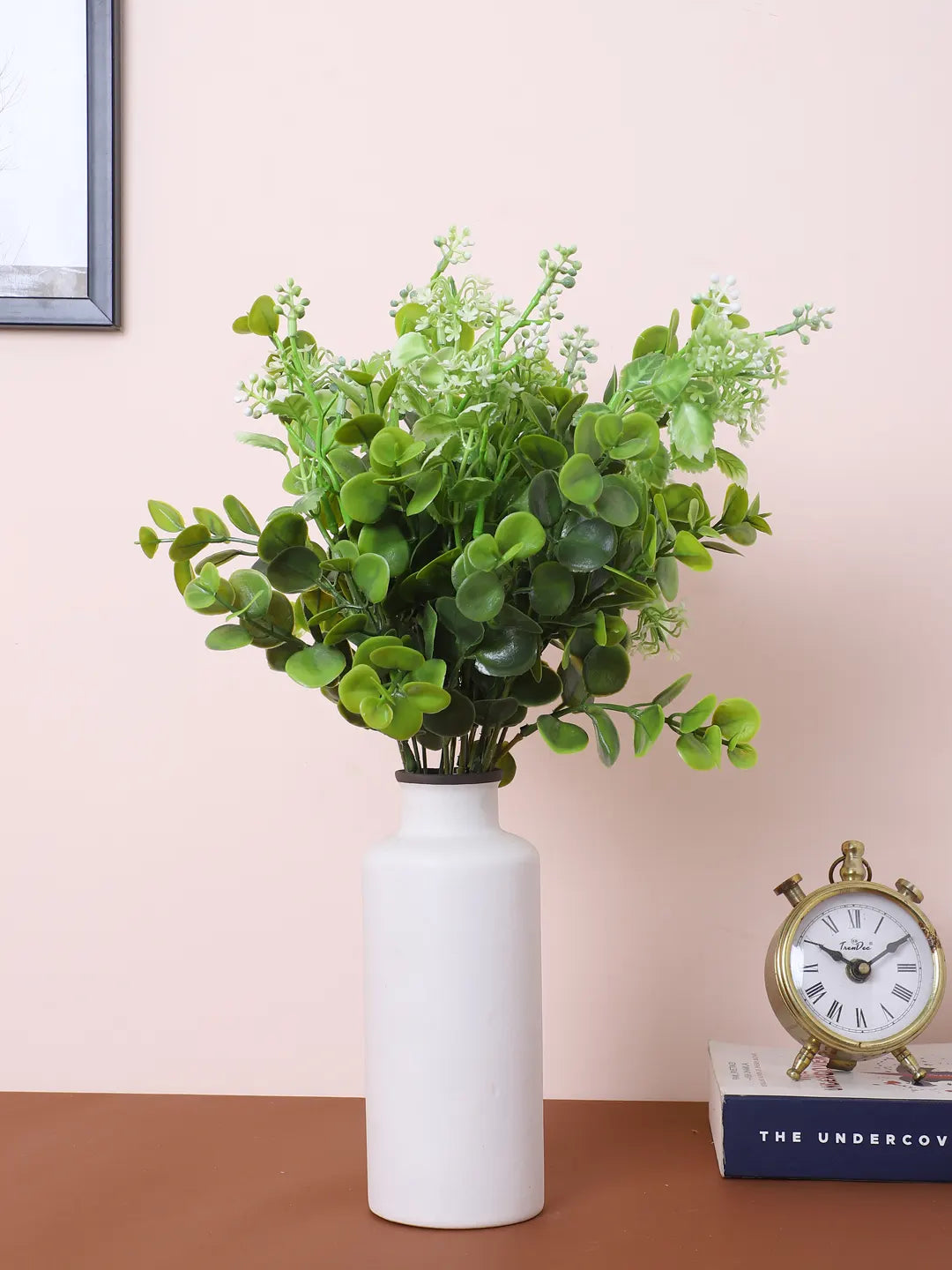 Artificial Eucalyptus with Flowers for Wedding Floral Arrangement (40 cm Tall, Without Pot, Pack of 3 White)