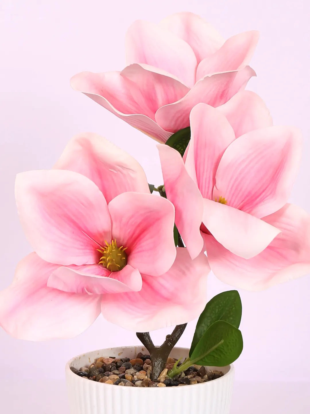 Artificial Real Touch Magnolia Flower With Pot (30 cm Tall, Light/Pink)