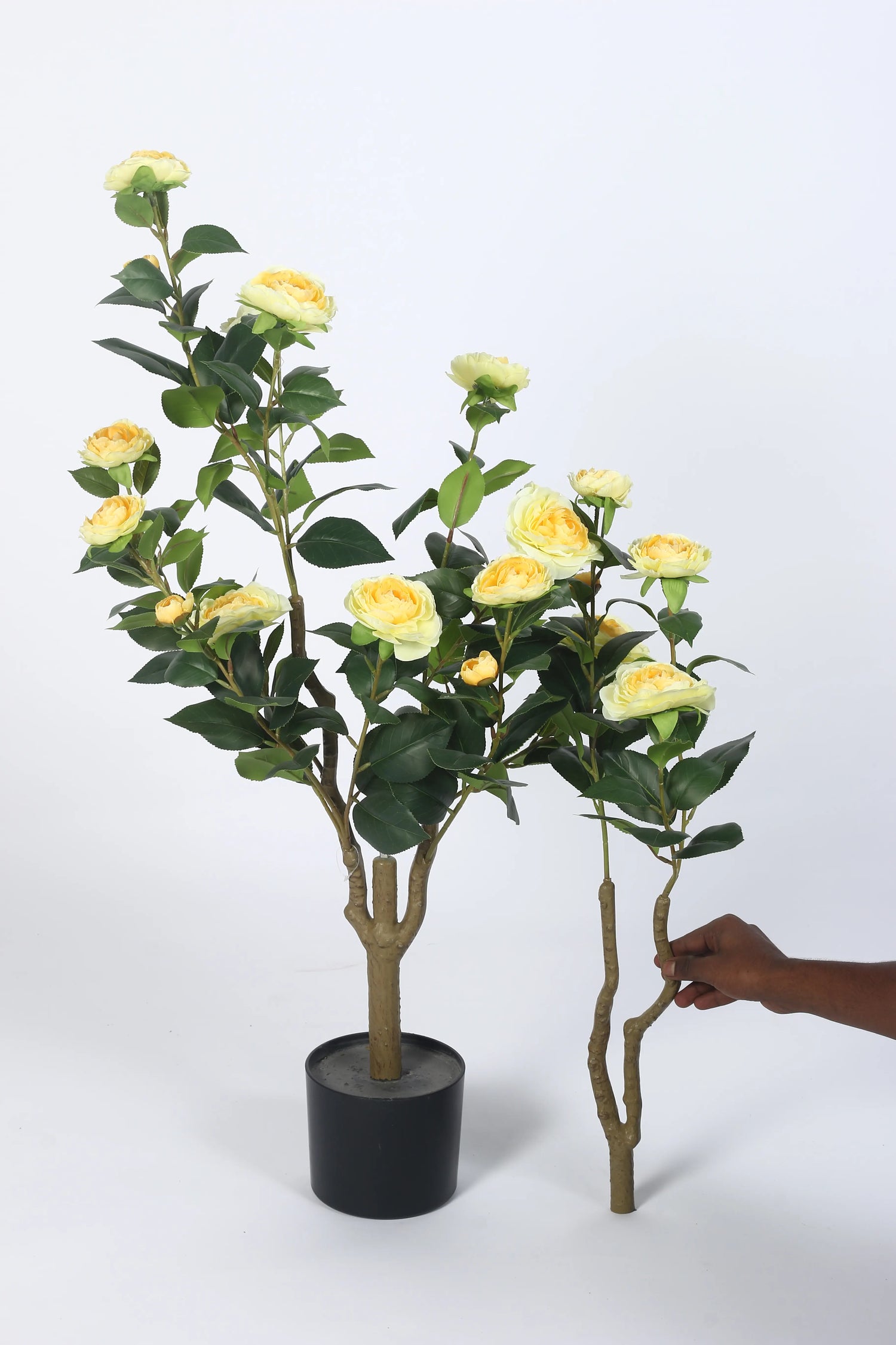 Artificial Yellow camellia Plant with Flowers - 95 cm Tall - Yellow/Green