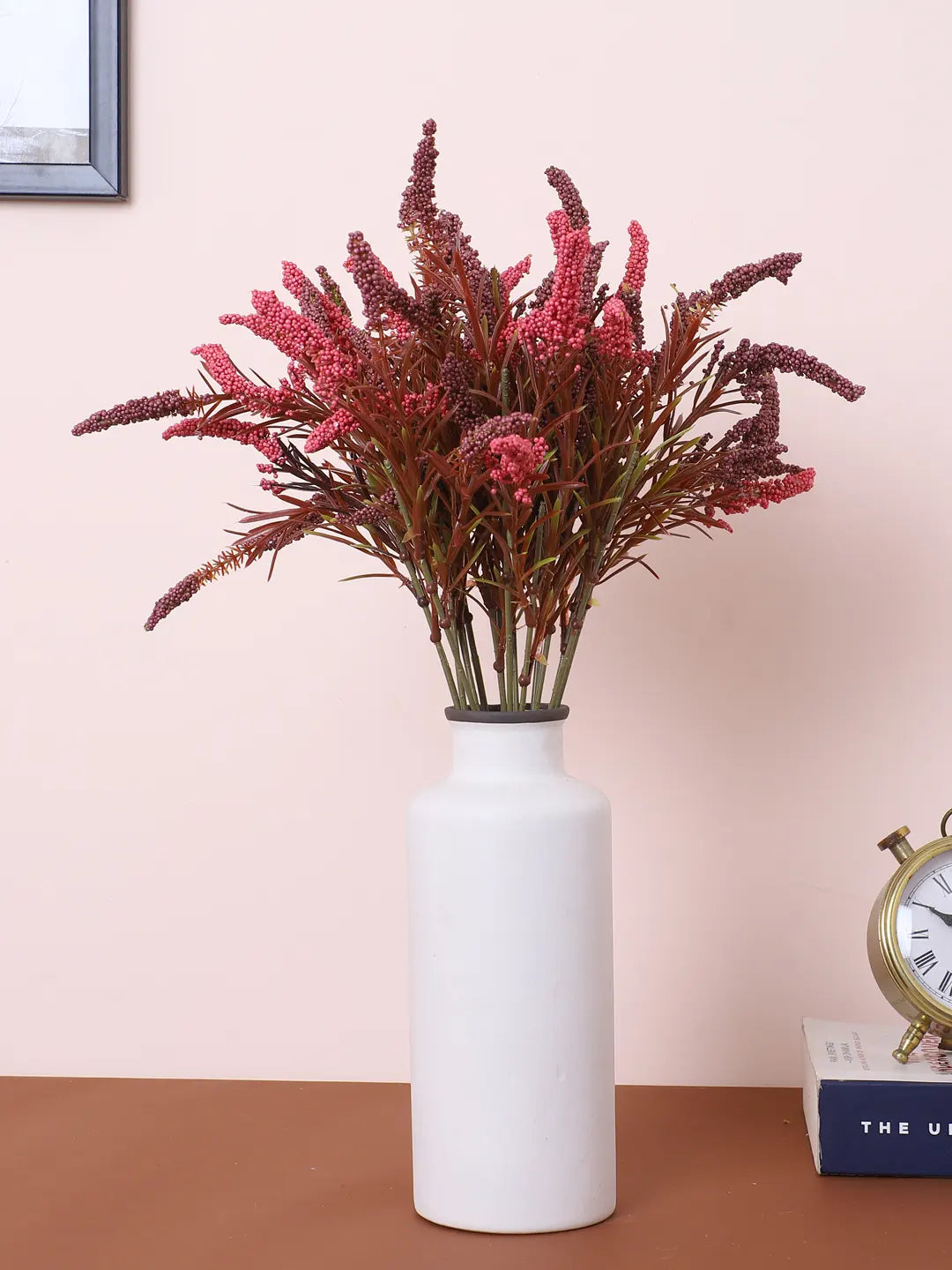 Artificial Hogla Flower for Vase Wedding Floral Arrangement (34 cm Tall, Without Pot, Pack of 3, Red)