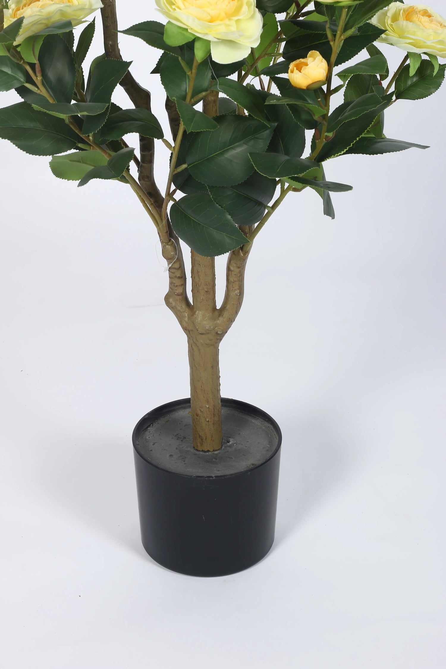 Artificial Yellow camellia Plant with Flowers - 95 cm Tall - Yellow/Green
