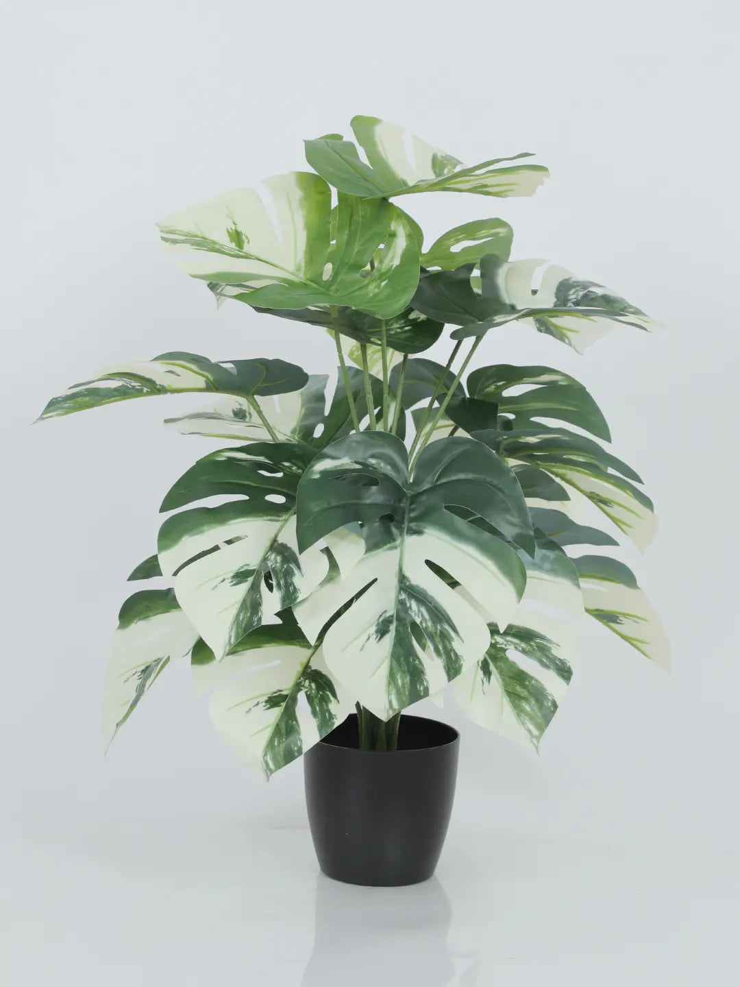 Artificial Monstera Leaf Plants for with Pot (18 Leaves, 65 cm Tall, Green/White)