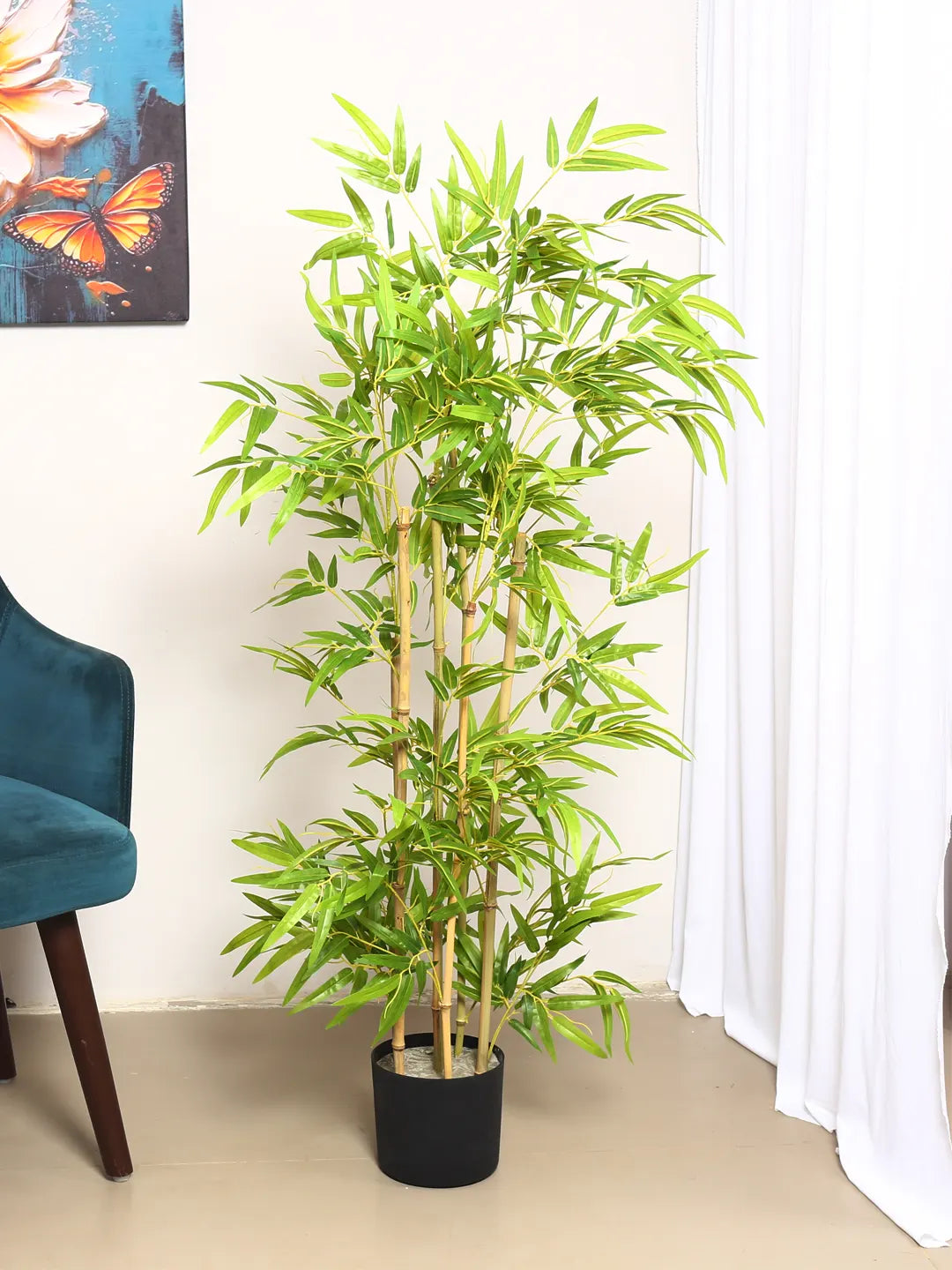 Artificial Bamboo Bliss Plant with Basic Black Pot - 4 feet Green