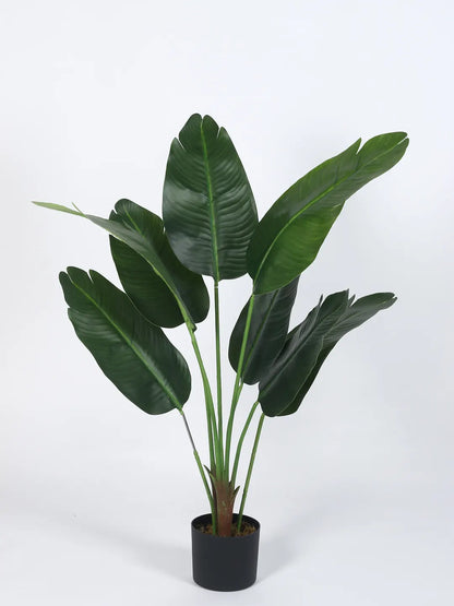 Artificial Cavendish Traveller Banana Plant  with Basic Black Pot - 4 feet Green
