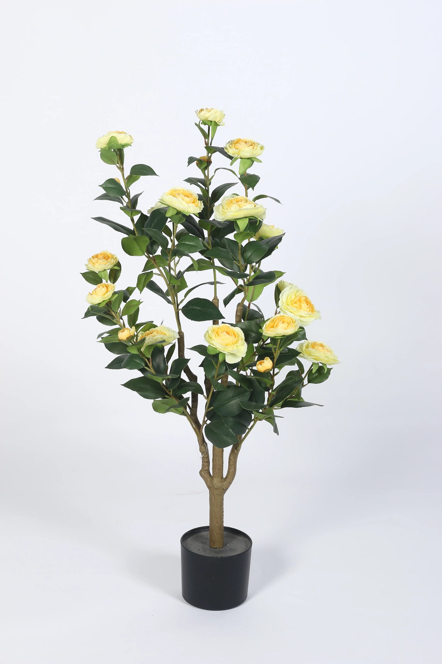 Artificial Yellow camellia Plant with Flowers - 95 cm Tall - Yellow/Green