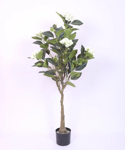 Artificial Hydrangea Bloom Plant with Basic Black Pot - 4.2 Feet Green/White