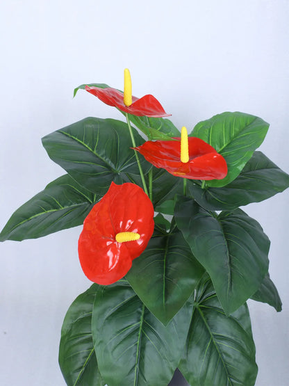 Artificial Anthurium Leaf Plants for with Pot (18 Leaves, 65 cm Tall, Red/Green)