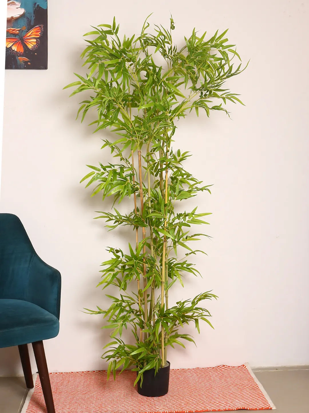 Artificial Bamboo Bliss Plant with Basic Black Pot - 6 feet Green