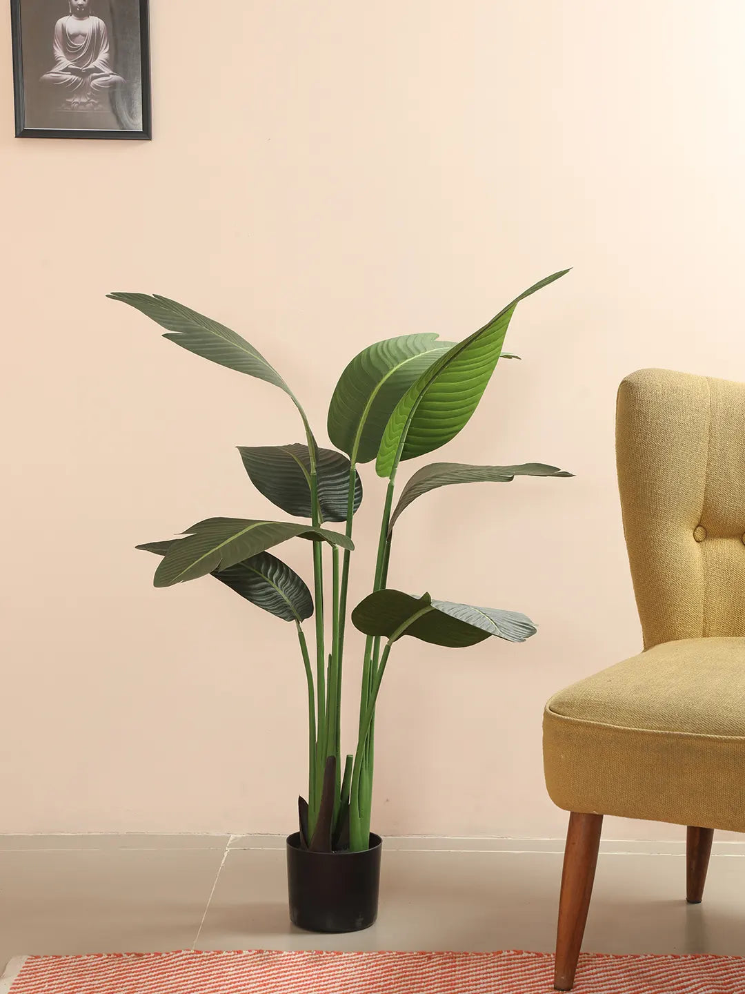 Artificial Banana Palm Plant with Basic Black Pot - 4 Feet Green