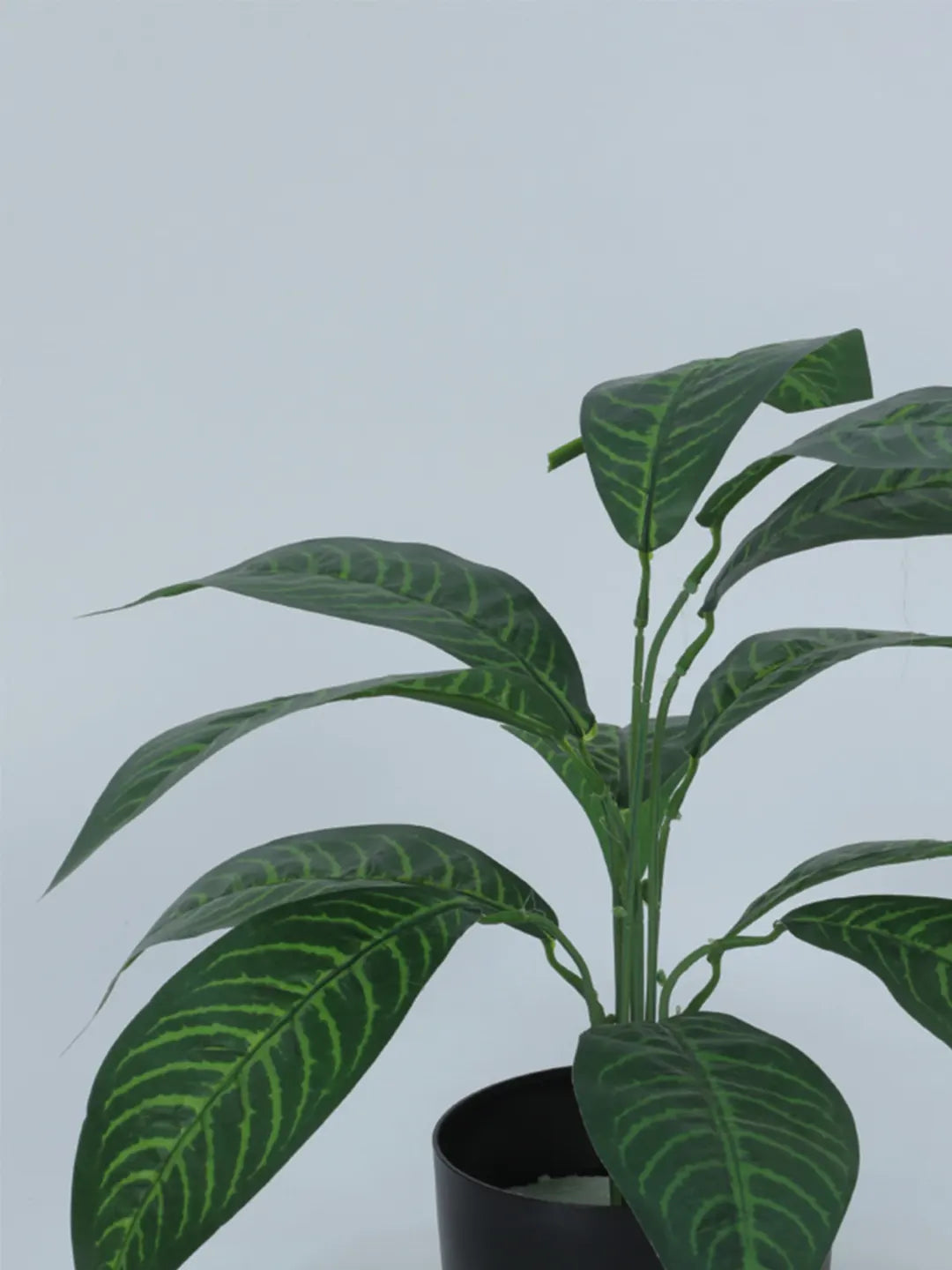 Artificial Green Iceton Croton Plant (12 Leaves with Basic Black Pot 45 Cm Tall)