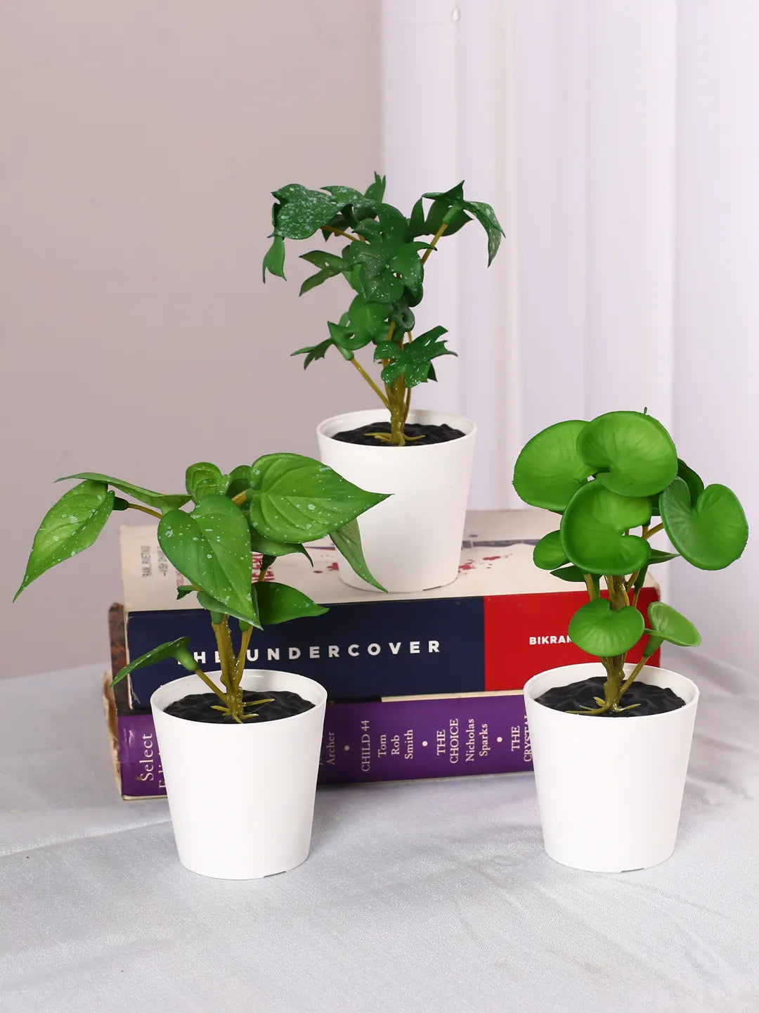 Artificial Decorative Tabletops Potted Succulent Plants (Pack of 3, 16 cm Tall)