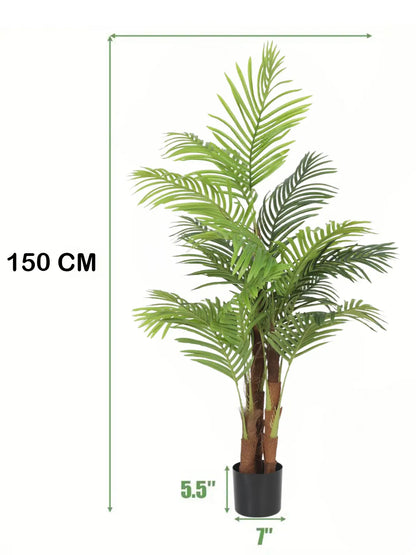 Artificial Lush Green Areca Palm Plants with Basic Black Pot - 5 Feet