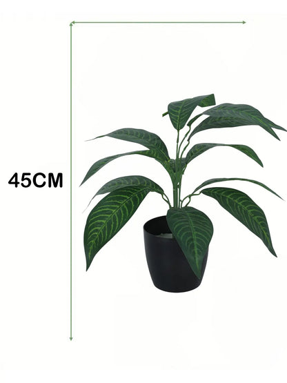 Artificial Green Iceton Croton Plant (12 Leaves with Basic Black Pot 45 Cm Tall)