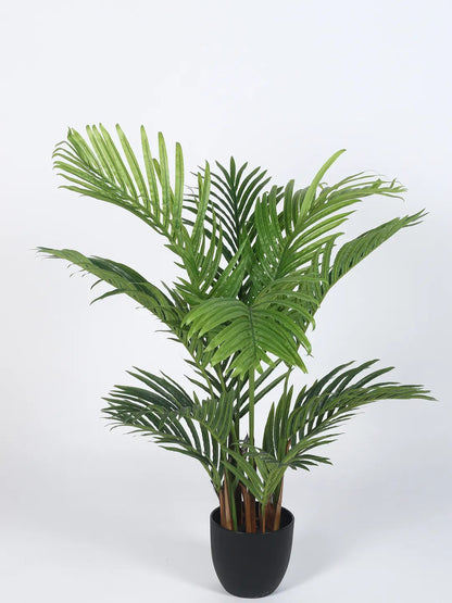 Artificial Tropical Areca Palm Plant with Basic Black Pot - 100 cm Tall, Green