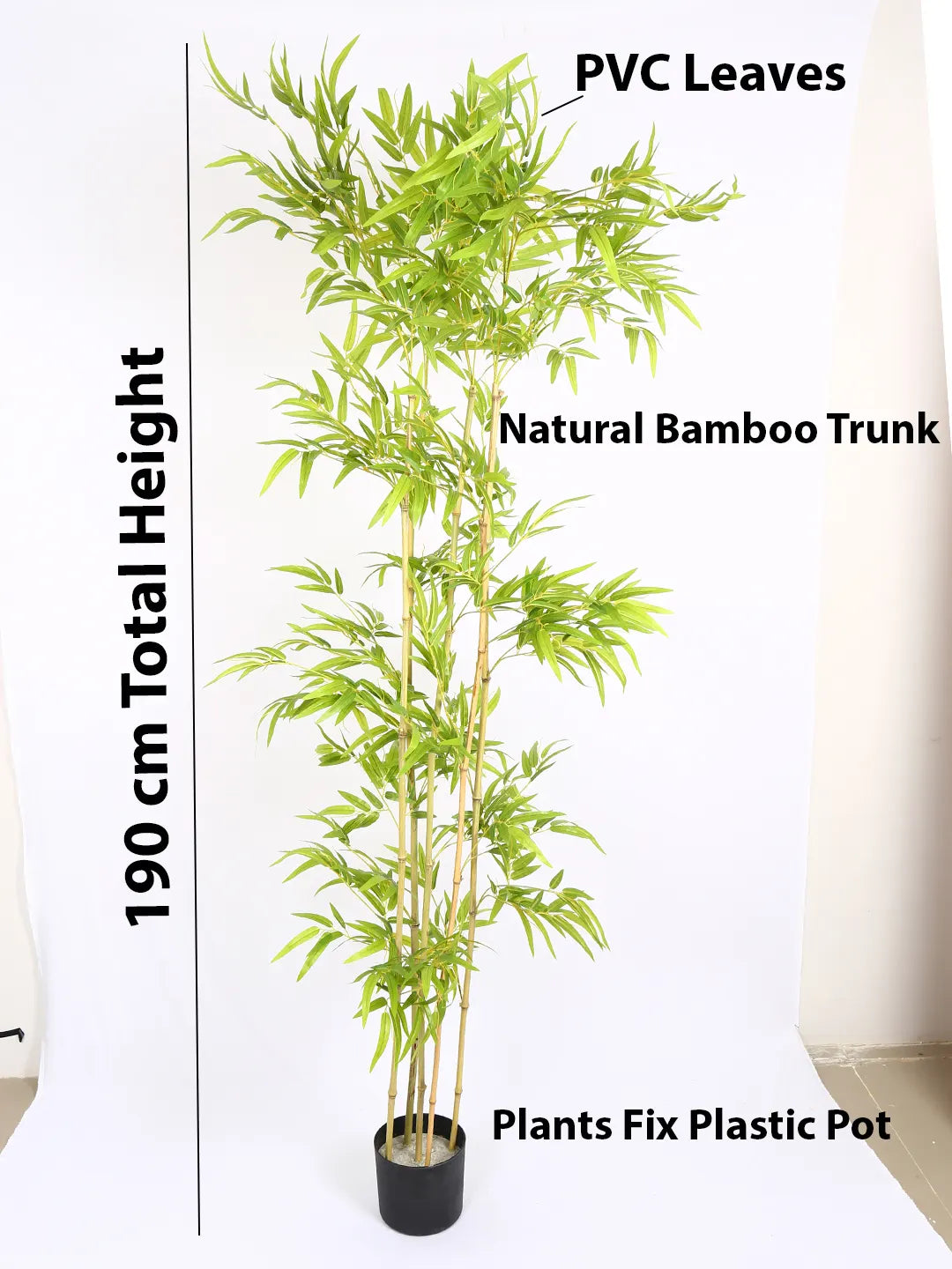 Artificial Bamboo Bliss Plant with Basic Black Pot - 190 cm Tall Green