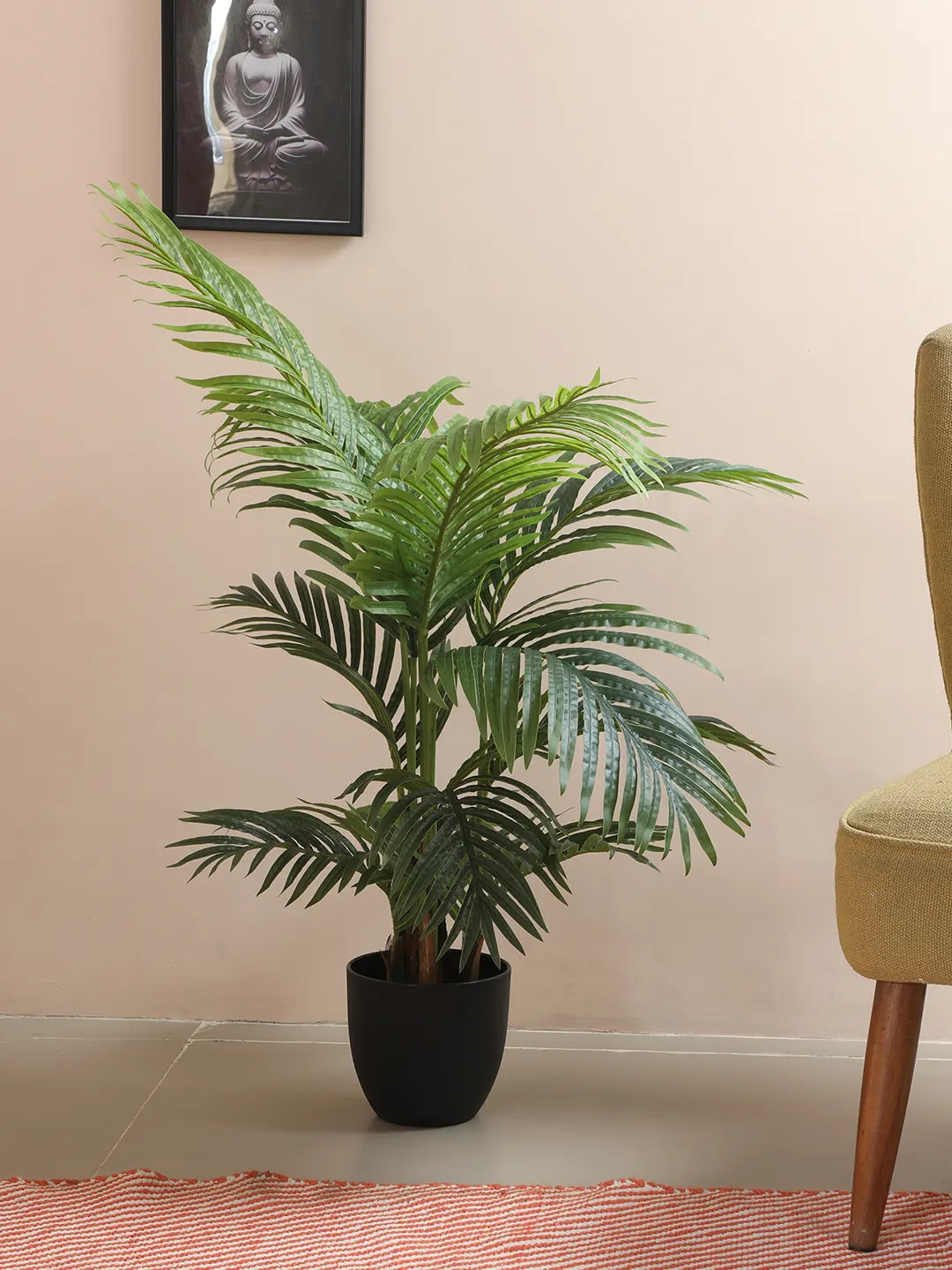 Artificial Tropical Areca Palm Plant with Basic Black Pot - 100 cm Tall, Green