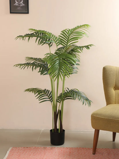 Artificial Lush Green Areca Palm Plants with Basic Black Pot - 4.5 Feet tall