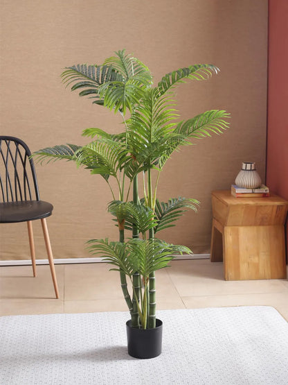 Artificial Areca Palm Plant with Basic Black Pot - 4 feet Green
