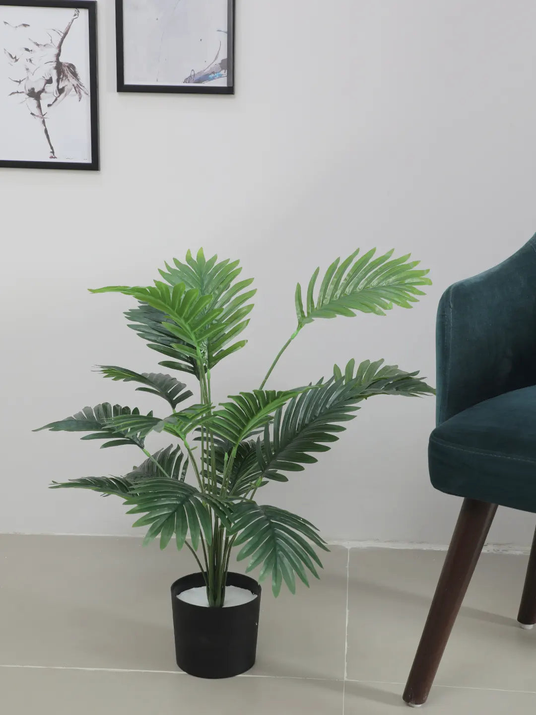 Artificial Areca Palm Leaf Plants for with Pot (18 Leaves, 65 cm Tall, Green)