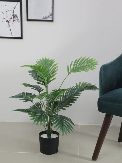 Artificial Areca Palm Leaf Plants for with Pot (18 Leaves, 65 cm Tall, Green)