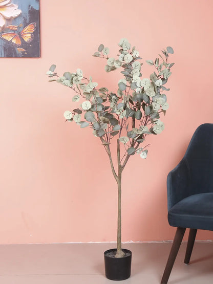 Artificial Eucalyptus potted plant, outdoor and indoor (140 cm Tall, Green)