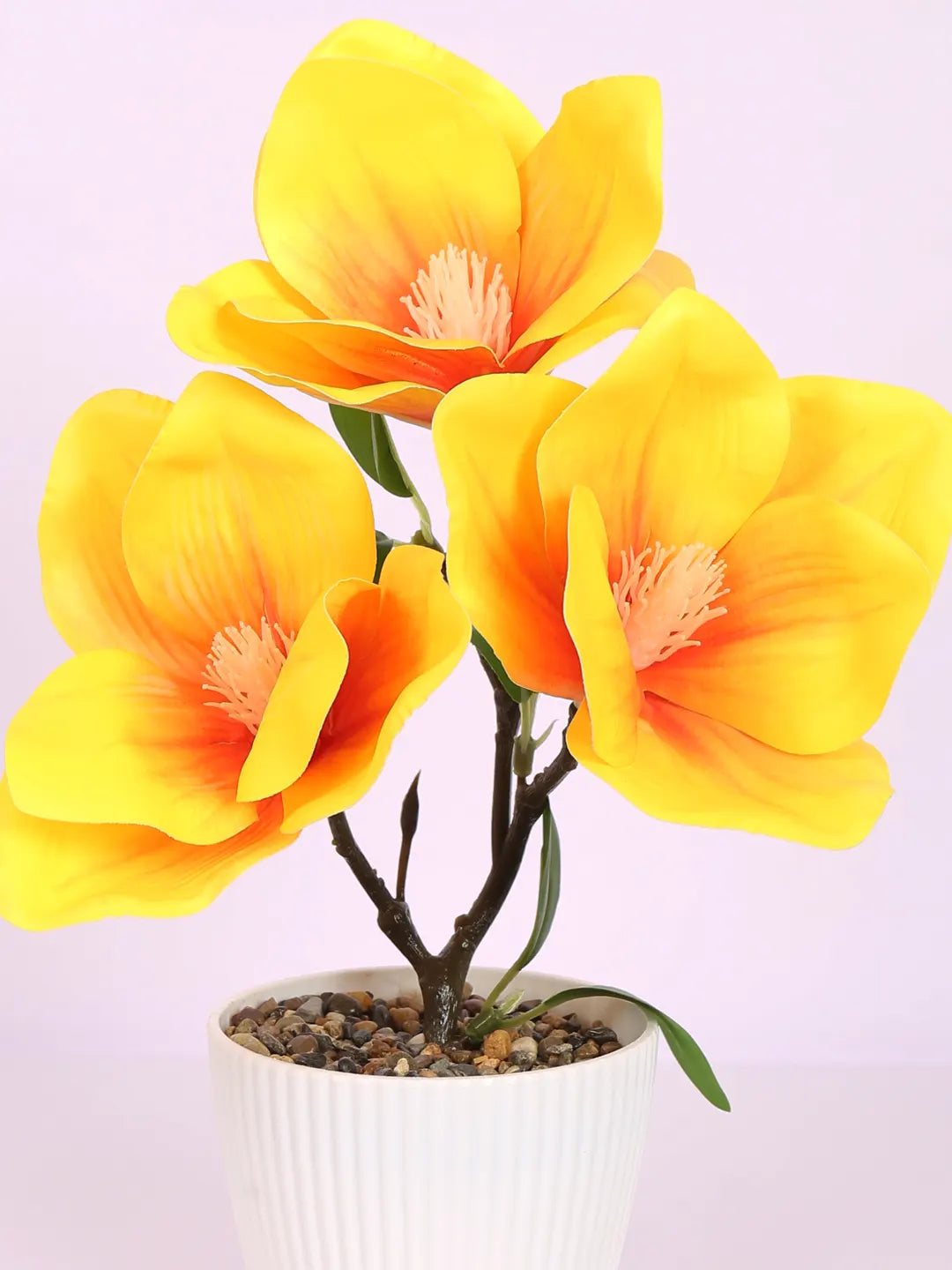 Artificial Real Touch Magnolia Flower With Pot (30 cm Tall, Yellow)