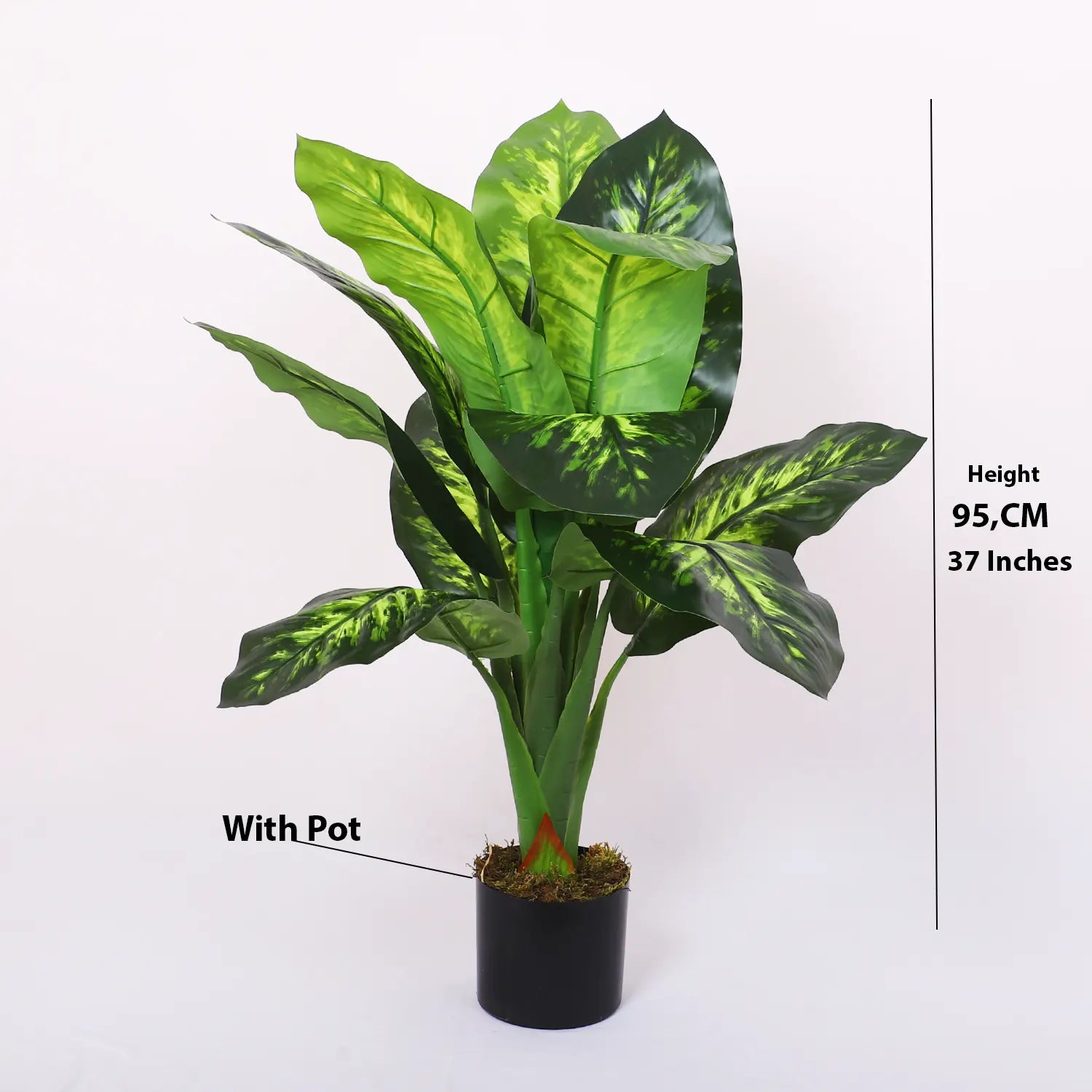 Artificial Dieffenbachia Plant with Basic Black Pot – 95 cm Tall, Green