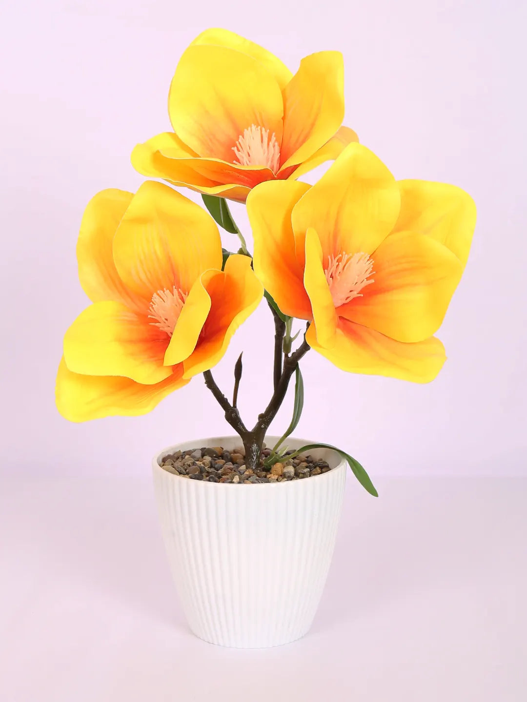 Artificial Real Touch Magnolia Flower With Pot (30 cm Tall, Yellow)