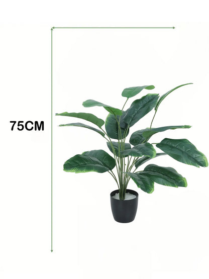 Artificial Banana Leaf Plants for with Pot (18 Leaves, 65 cm Tall, Green)