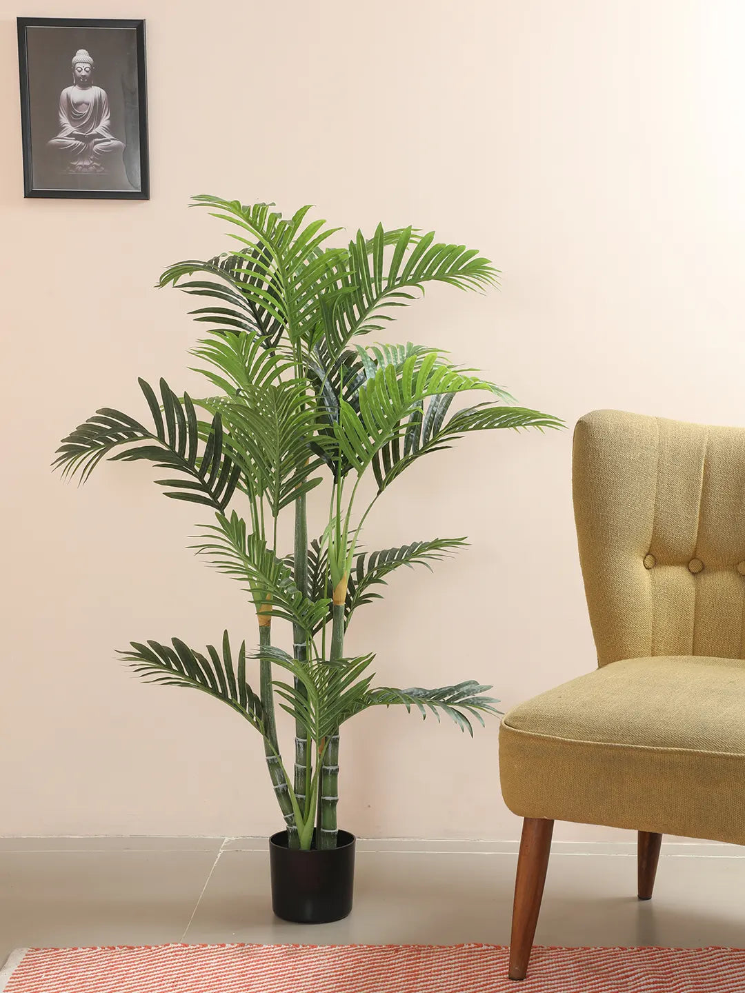 Artificial Areca Palm Plant with Basic Black Pot - 4 feet Green