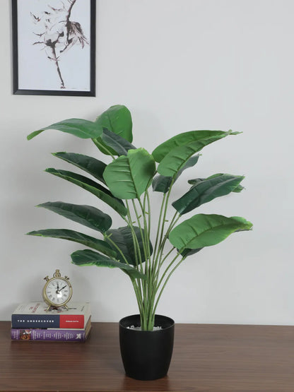Artificial Banana Leaf Plants for with Pot (18 Leaves, 65 cm Tall, Green)