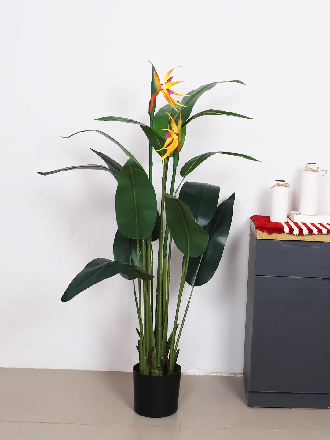 Artificial Birds of Paradise Plant with Basic Black Pot - 140 cm Tall